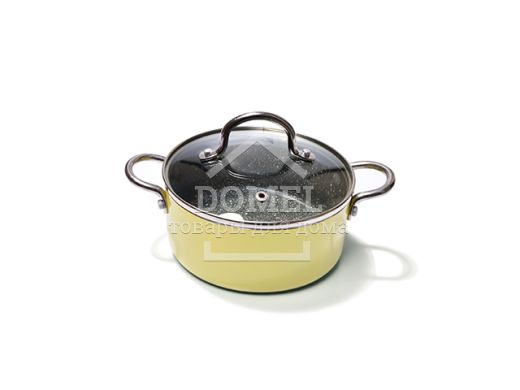 Кастрюля MINI CHEF 16x7 см / 1,3 л со стеклянной крышкой, цвет палевый (алюминий с антипригарным покрытием)