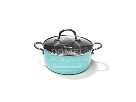 Кастрюля MINI CHEF 18x8 см / 1,8 л со стеклянной крышкой, цвет АКВАМАРИН (алюминий с антипригарным покрытием)