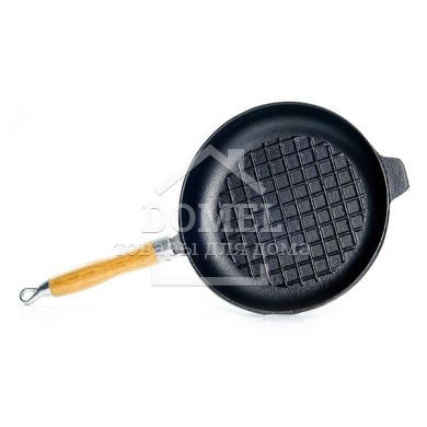 Пательня для смаження 27x4,8 см з рифленим дном і дерев'яною ручкою (чавун)