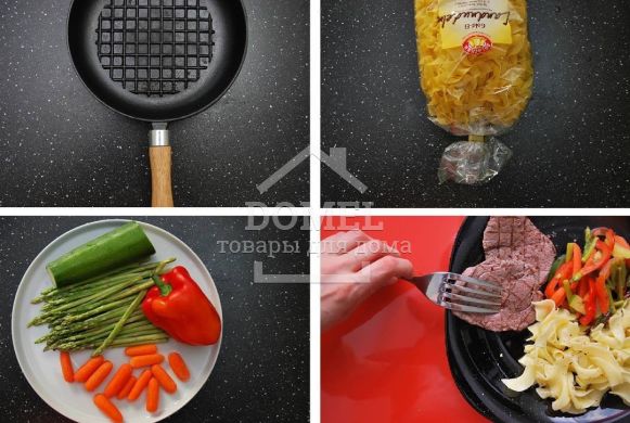 Пательня для смаження 27x4,8 см з рифленим дном і дерев'яною ручкою (чавун)