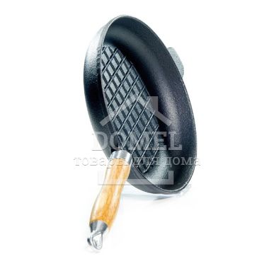 Пательня для смаження 27x4,8 см з рифленим дном і дерев'яною ручкою (чавун)